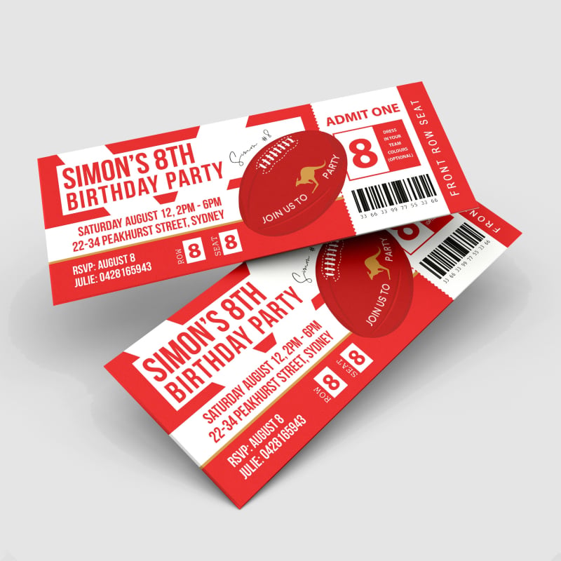Sydney Swans Football Ticket Invitations