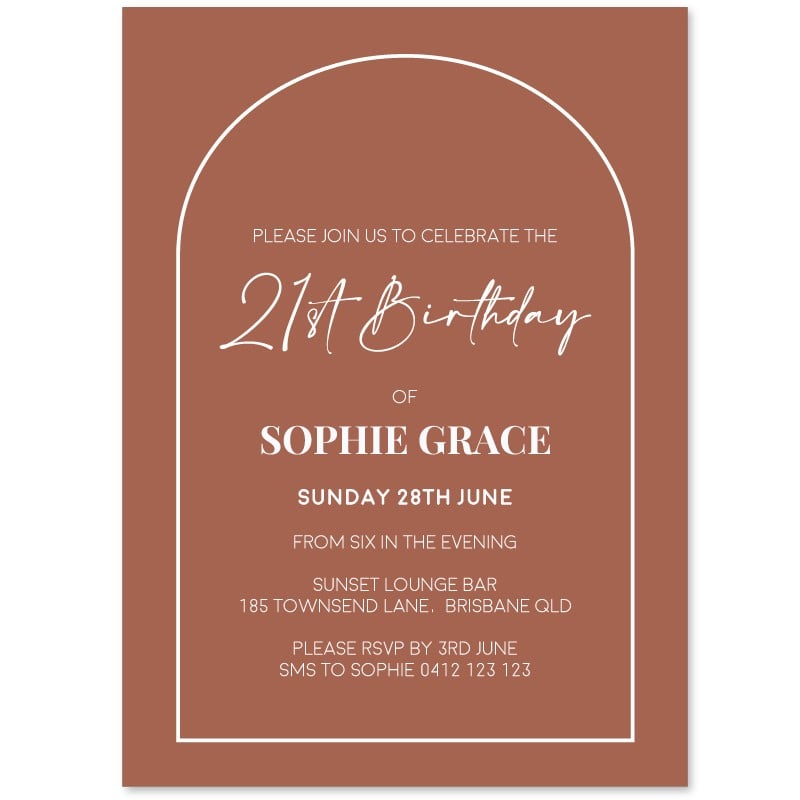 Terracotta Arch 21st Birthday Invitations