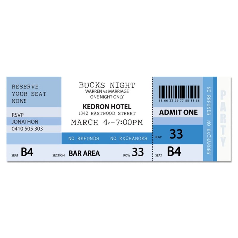 Ticket Bucks Night Invitations