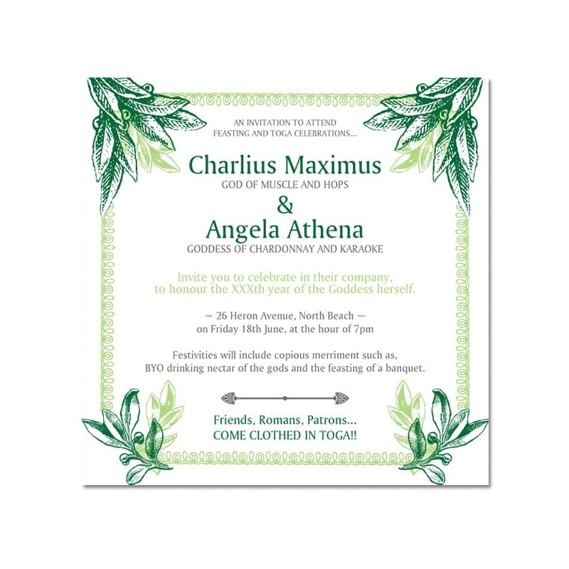 Toga Party Birthday Invitations