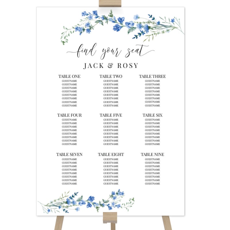 A Touch of Blue Wedding Seating Chart