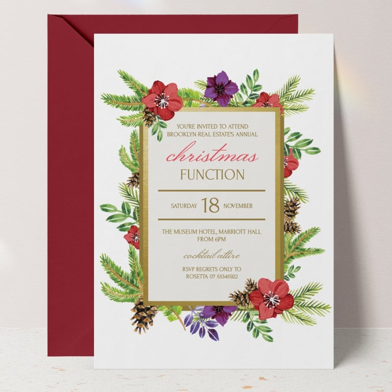 Pinecone Bouquet Christmas Invitation