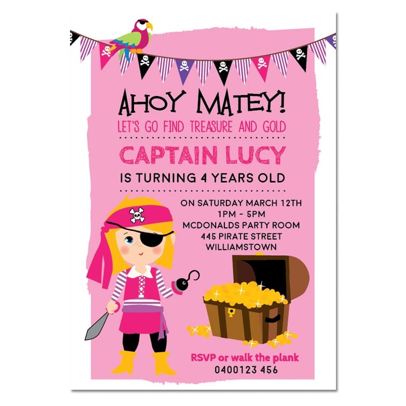 Treasure Party Girl Birthday Invitations
