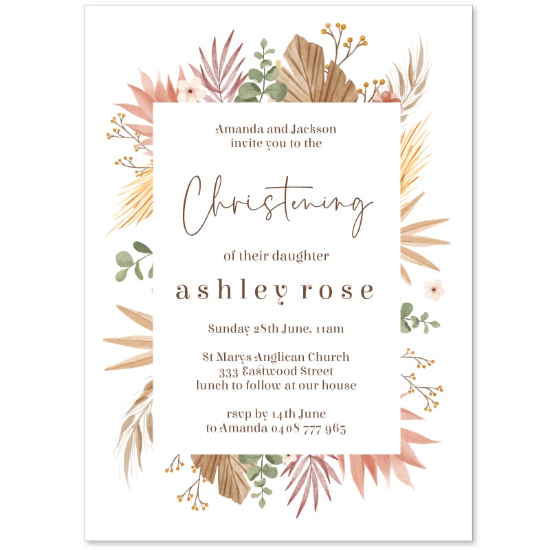 Tropical Flowers Christening Invitations