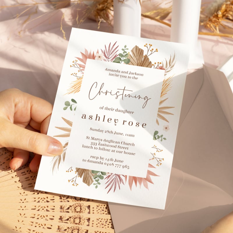 Tropical Flowers Christening Invitations