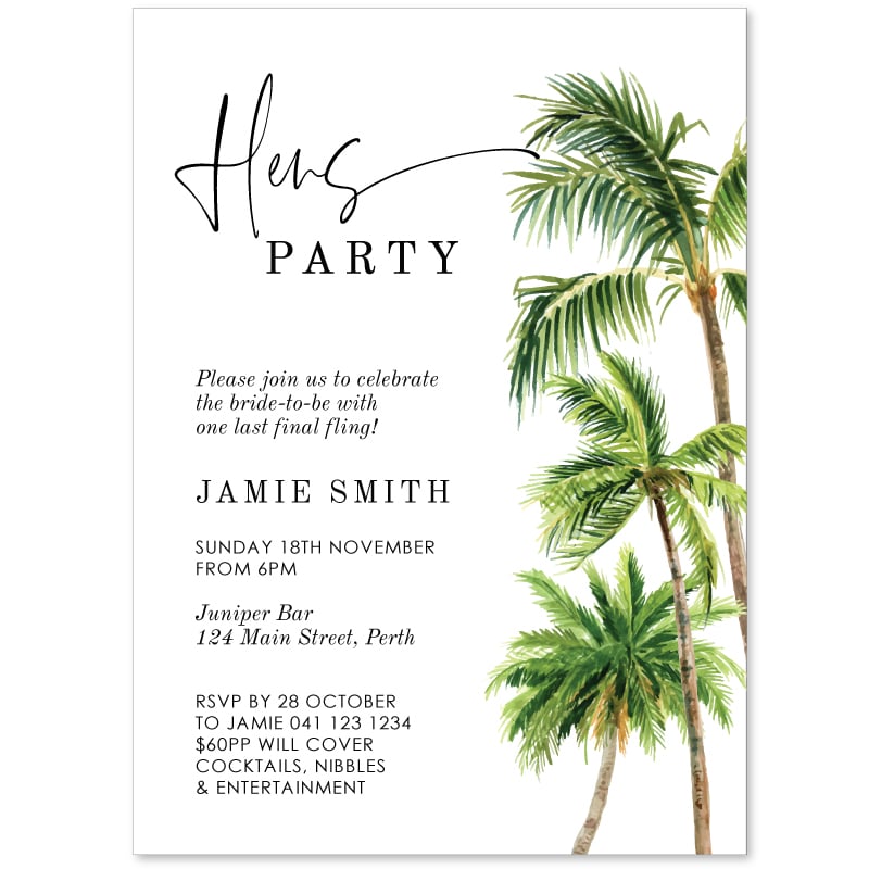 Palm Tree Tropical Hens Invitations