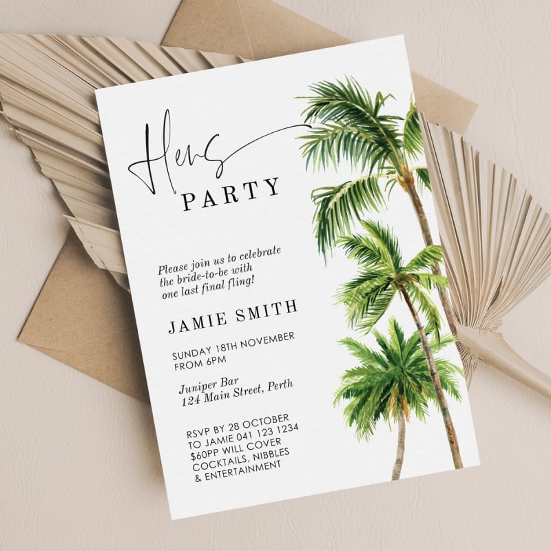 Palm Tree Tropical Hens Invitations