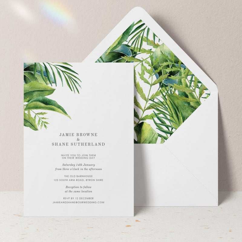 Simple Tropical Wedding Envelope Liners