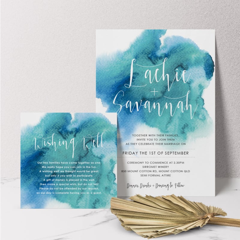 Turquoise Watercolour Wishing Well Card