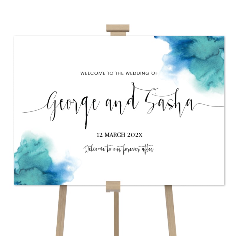 Turquoise Watercolour Wedding Welcome Sign 