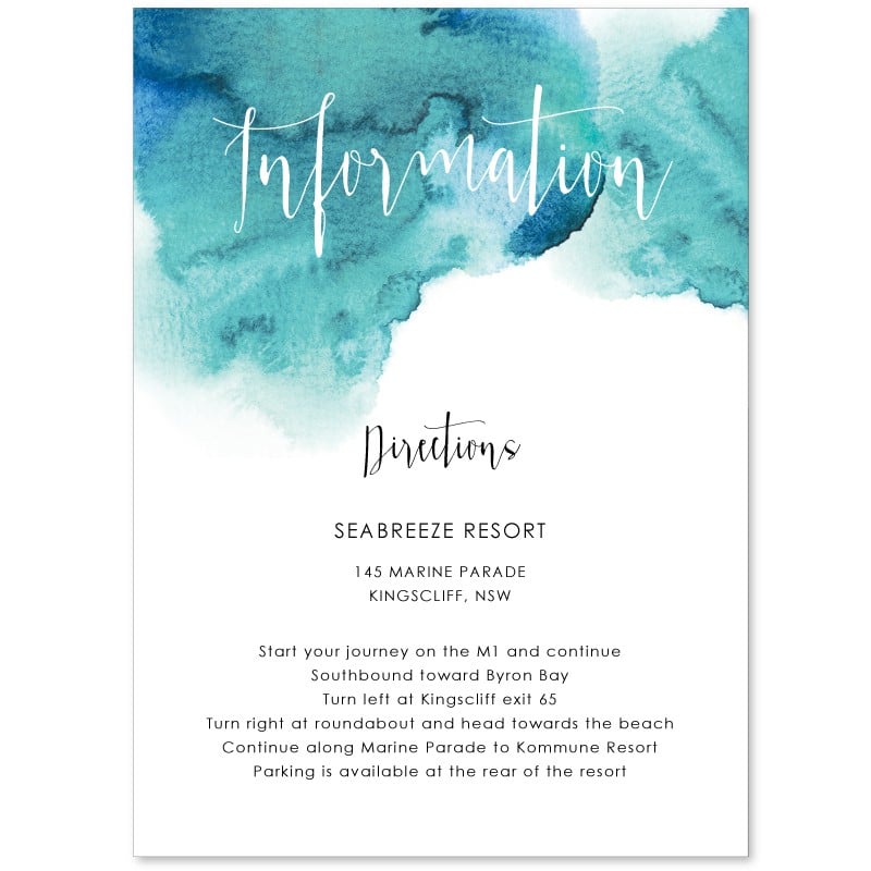 Turquoise Watercolour Information Card