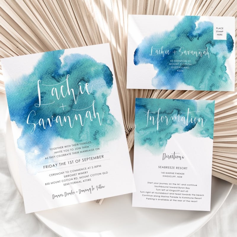 Turquoise Watercolour Wedding Invitations