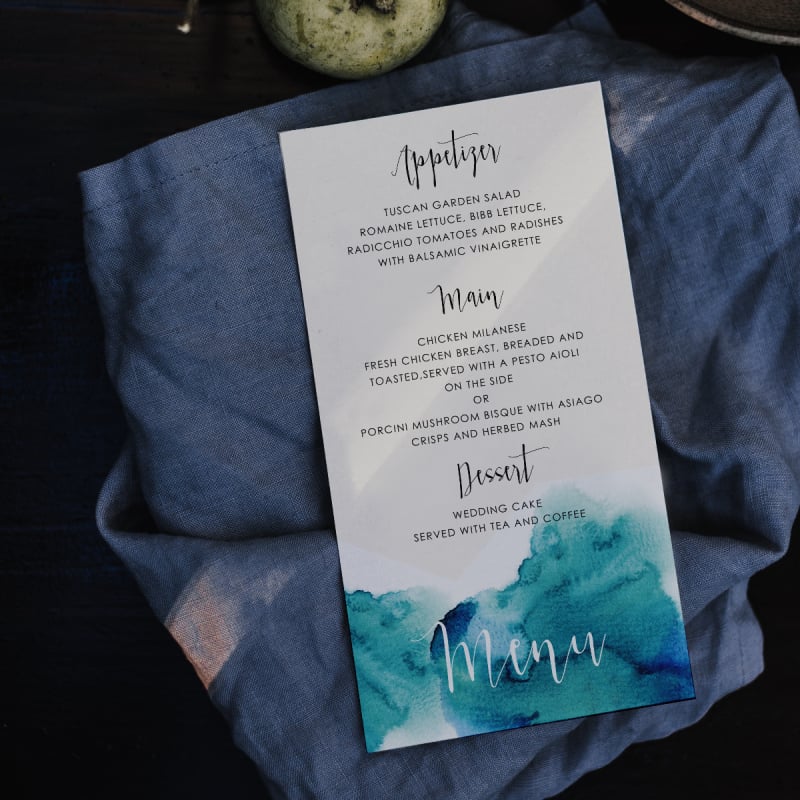 Turquoise Watercolour Wedding Menu