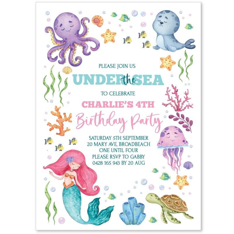 Under the Sea Mermaid Birthday Invitations