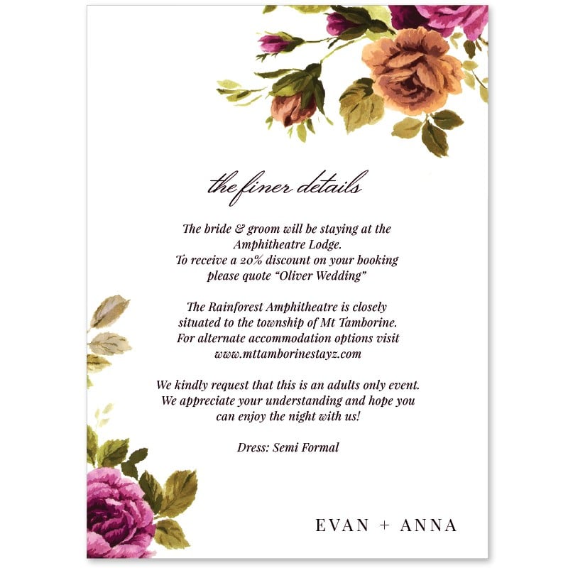Vintage Floral Information Card 