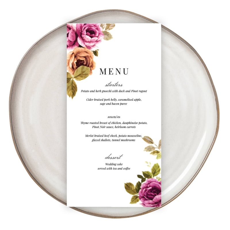 Vintage Floral Wedding Menu
