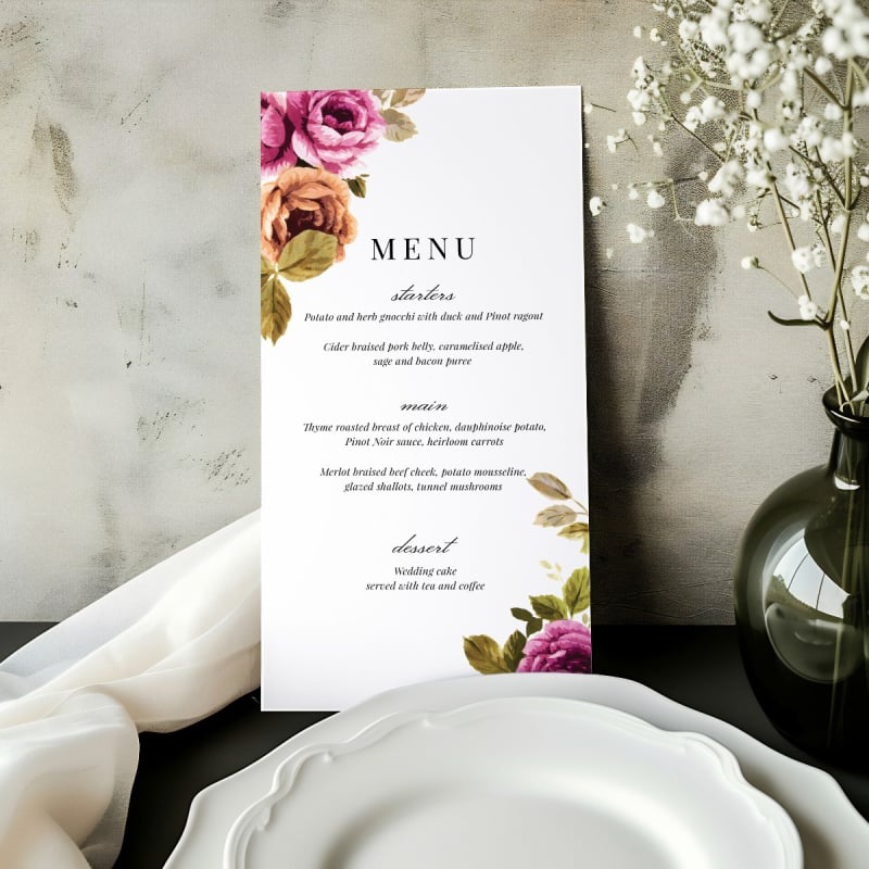 Vintage Floral Wedding Menu