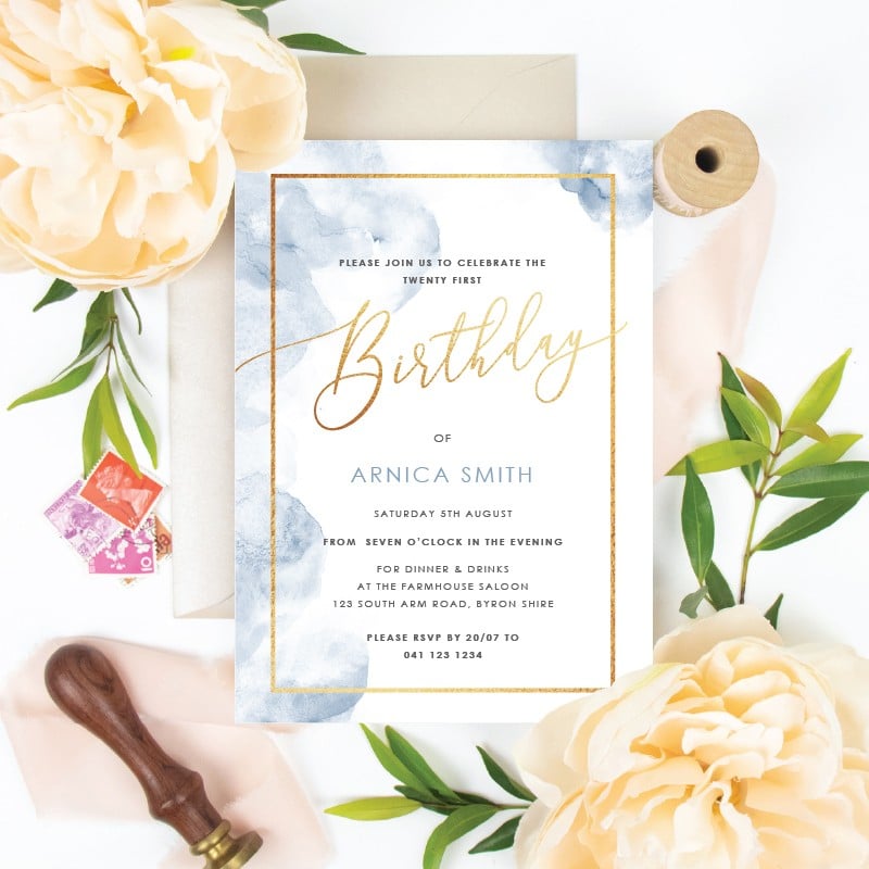 Blue Smoke Birthday Invitations