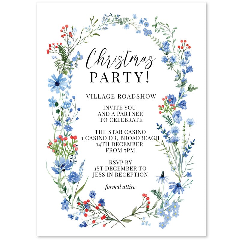 A Touch of Blue Christmas Party Invitations