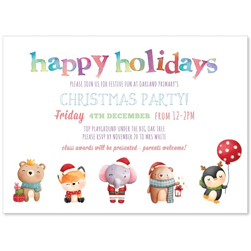 Watercolour Animals Christmas Invitations 
