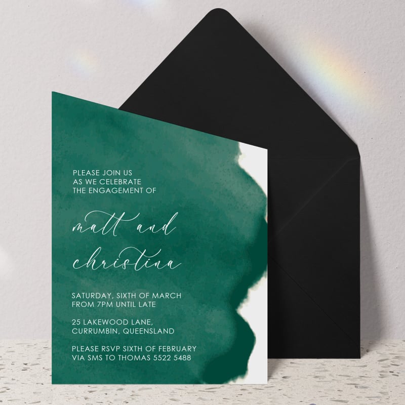 Emerald Watercolour Engagement Invitations