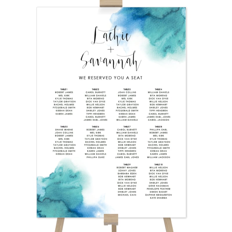 Turquoise Watercolour Wedding Seating Chart