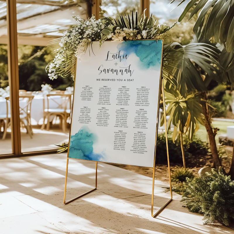 Turquoise Watercolour Wedding Seating Chart