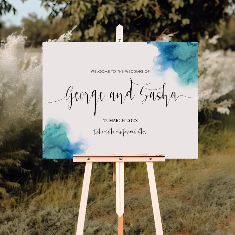 Turquoise Watercolour Wedding Welcome Sign 