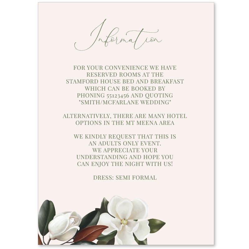 Magnolia Extra Information Card