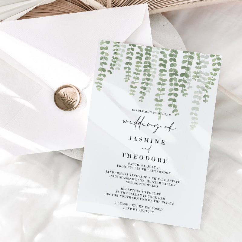Hanging Greenery Wedding Invitations