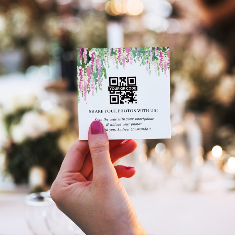 Sweet Floral Wedding Photo QR Code Card