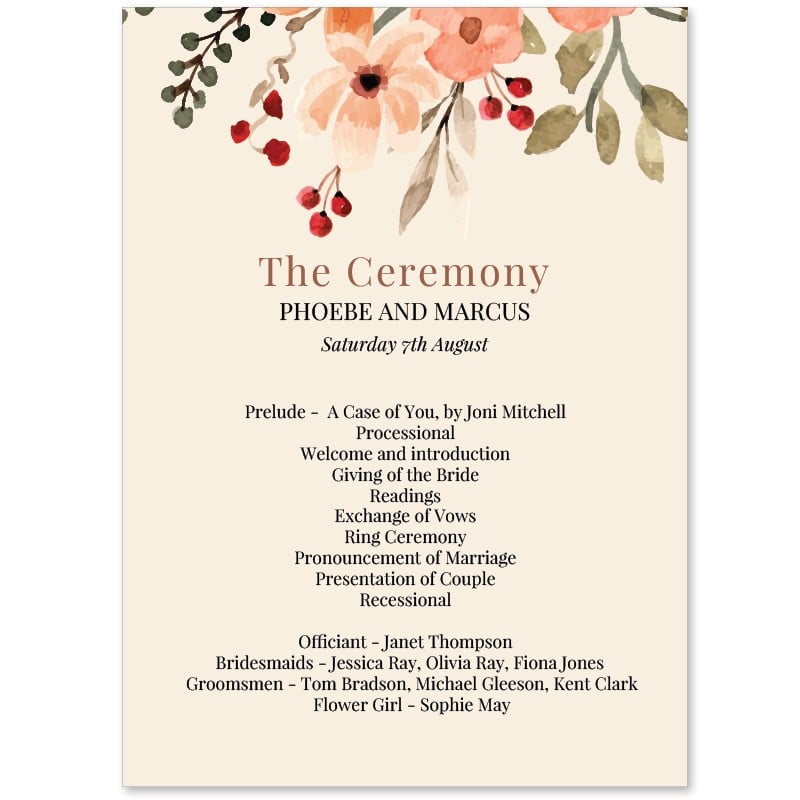Elegant Boho Wedding Program