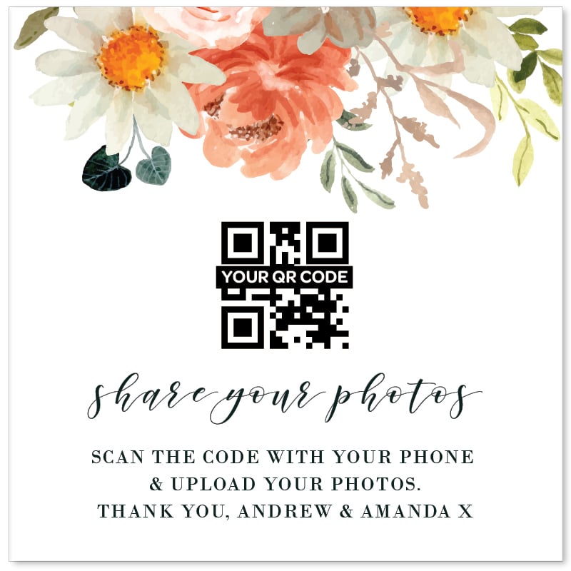 Delicate Daisy Wedding Photo QR Code Card