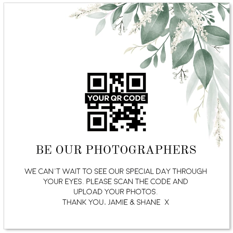 Moss + Sage Wedding Photo QR Code Card
