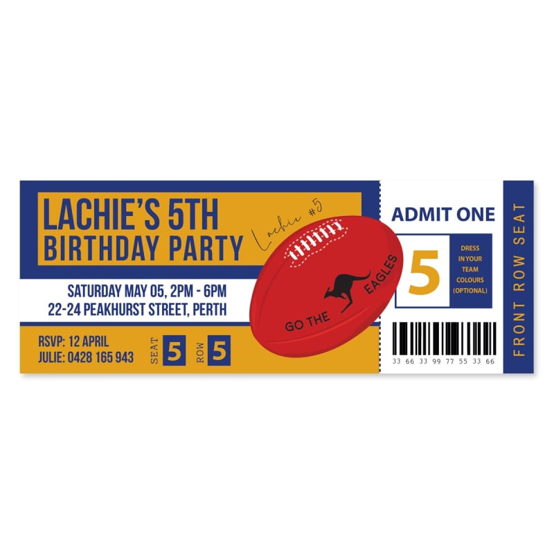 West Coast Eagles Football Ticket Invitations