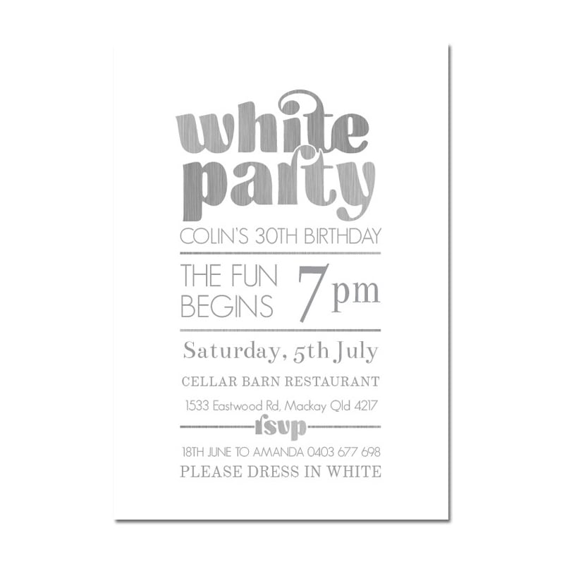 White Party Birthday Invitations