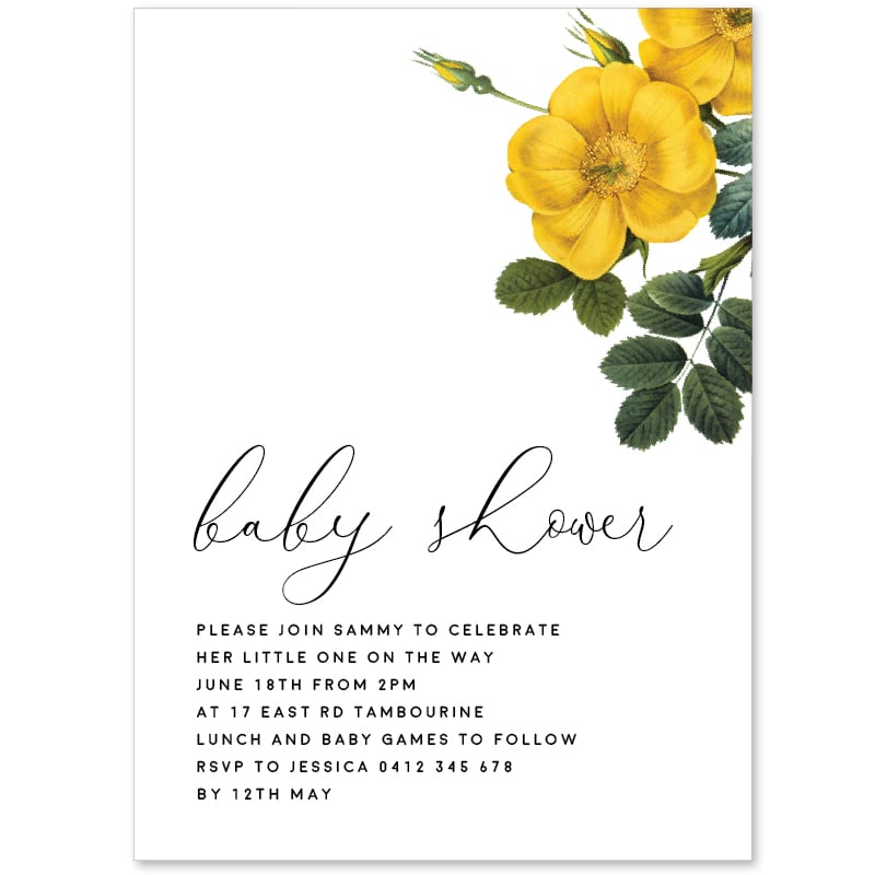 Yellow Flower Baby Shower Invitations