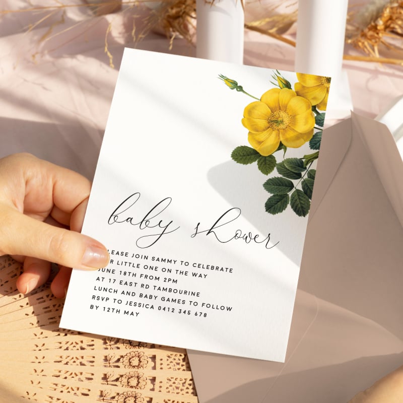Yellow Flower Baby Shower Invitations