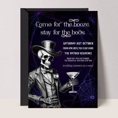 Cocktail Boos Halloween invitation with ghosts and cocktails