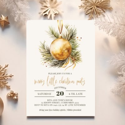 Gold Bauble Christmas Invitations
