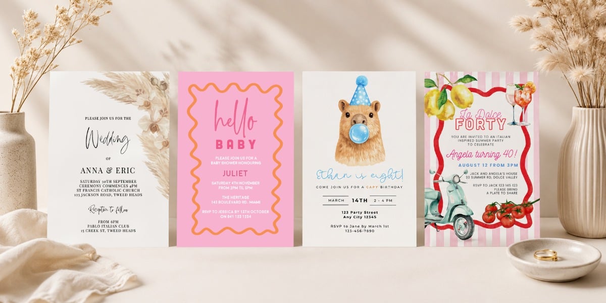 Custom printed invitations for weddings, birthdays and baby showers by Paper Divas